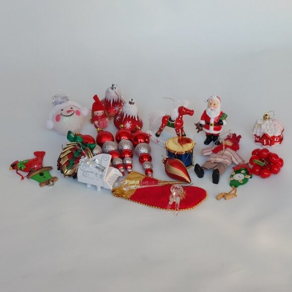 LARGE Christmas Ornament Lot of 22 Pieces Assorted Holiday Ornaments RED THEME - Picture 1 of 11